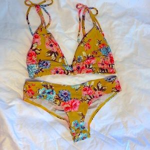 Montce Swim bikini, golden set with pink and blue floral print Super cute!